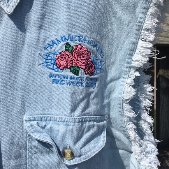 Biker Vintage Large Denim cut off Sleeves Shirt - Picture 4 of 8